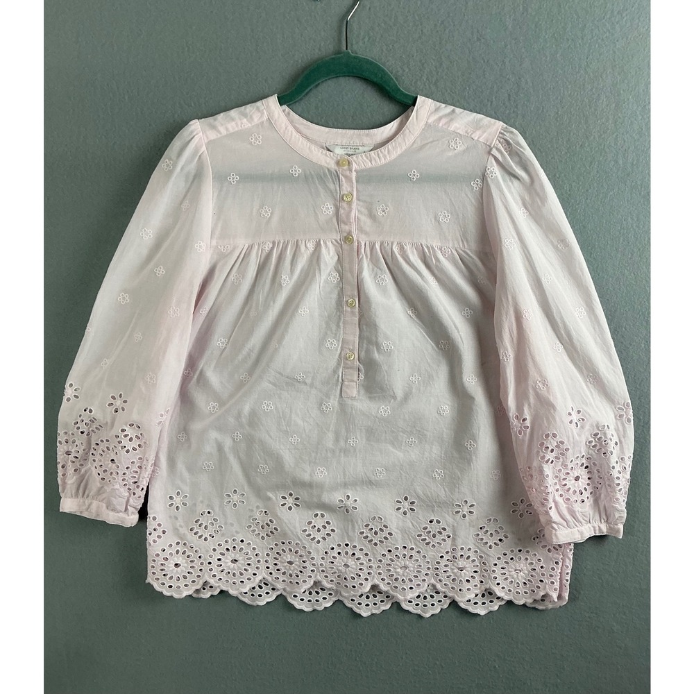 Lucky Brand Top Women's Medium‎ Eyelet Blouse 3/4 Sleeve Button Down Pink Top